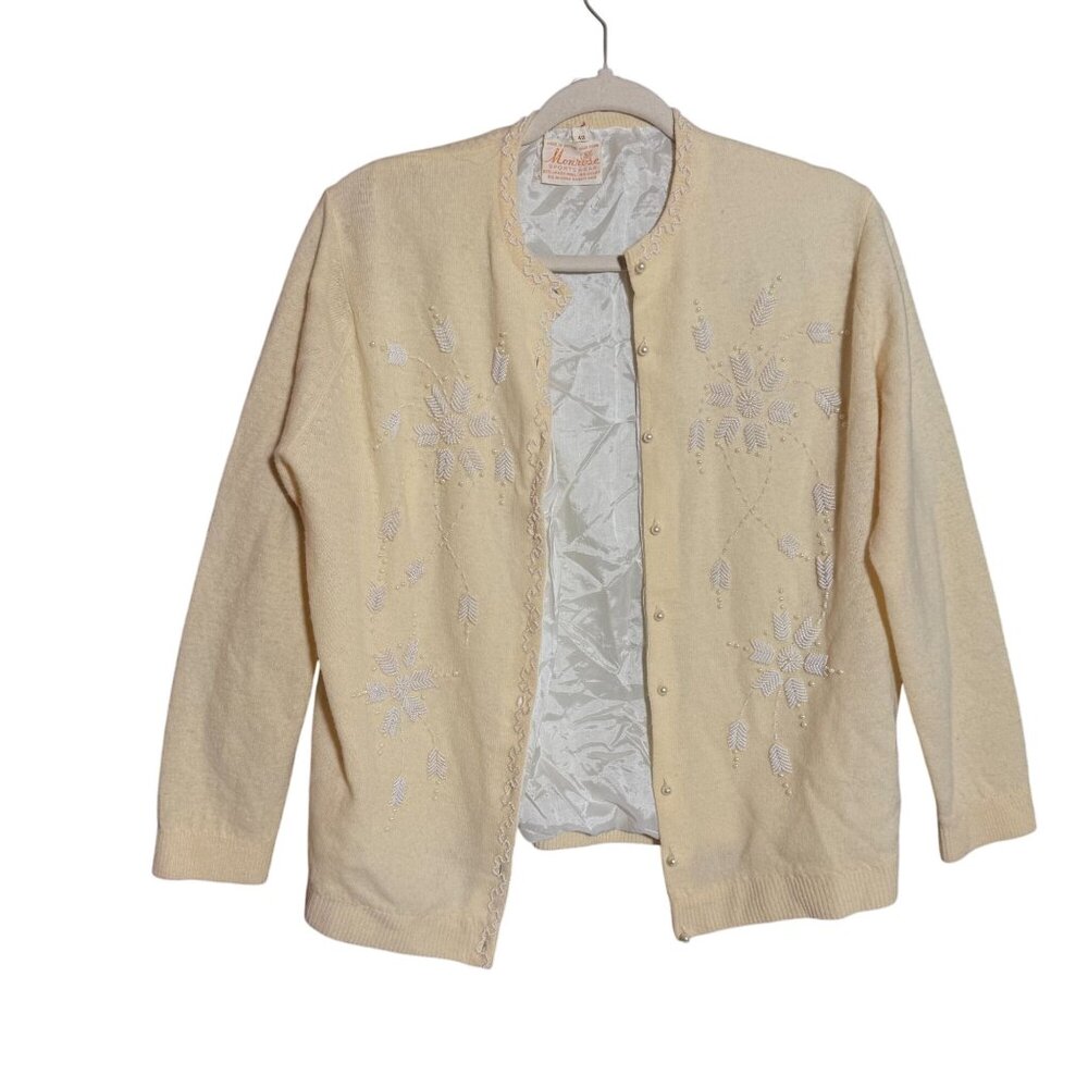 Vintage Montrose Sportswear Beaded Button Front Cardigan Sweater 42 Beige